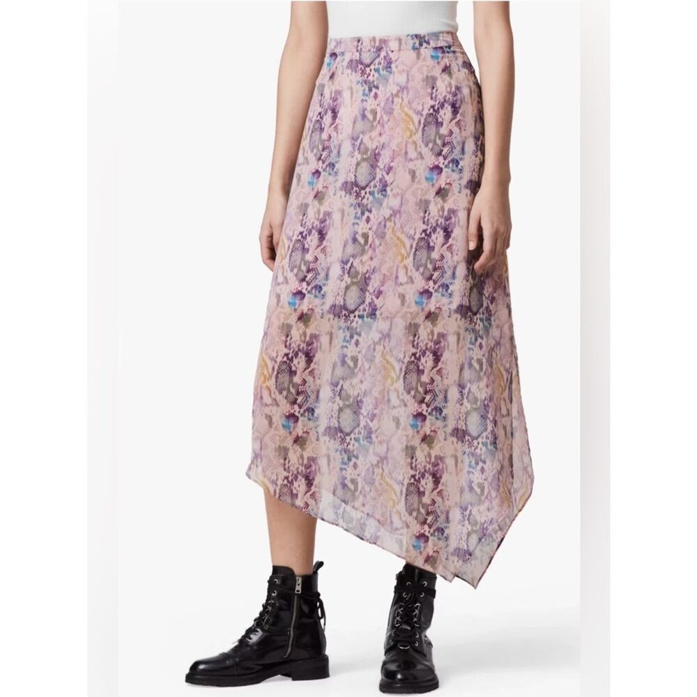 AllSaints Rhea Masala Skirt Mink Pink Snake Women Sz 10